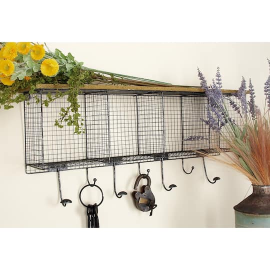 Black Iron Farmhouse Wall Hooks With Shelf